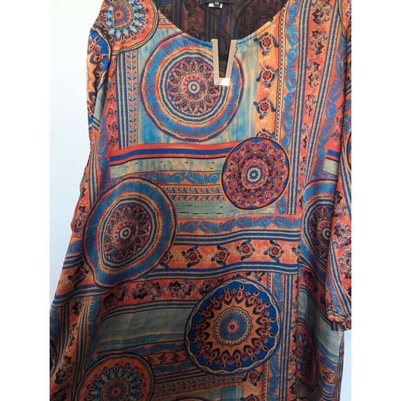 Presence Tunic Blouse Womens Plus Size 2X-3X Multicolor Geometric Satin Silky - Picture 3 of 10